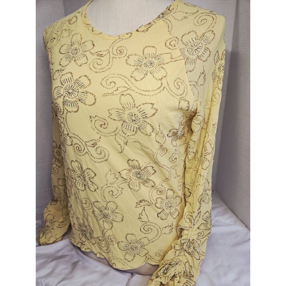 Vtg Boho Ideology Top Long Sleeve Yellow Green L Indie Retro Grunge Beachy Casua - Picture 3 of 10